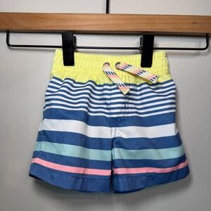 Carters Baby Boys Blue Yellow Striped Swim Trunks Mesh Lined Shorts 6 Months